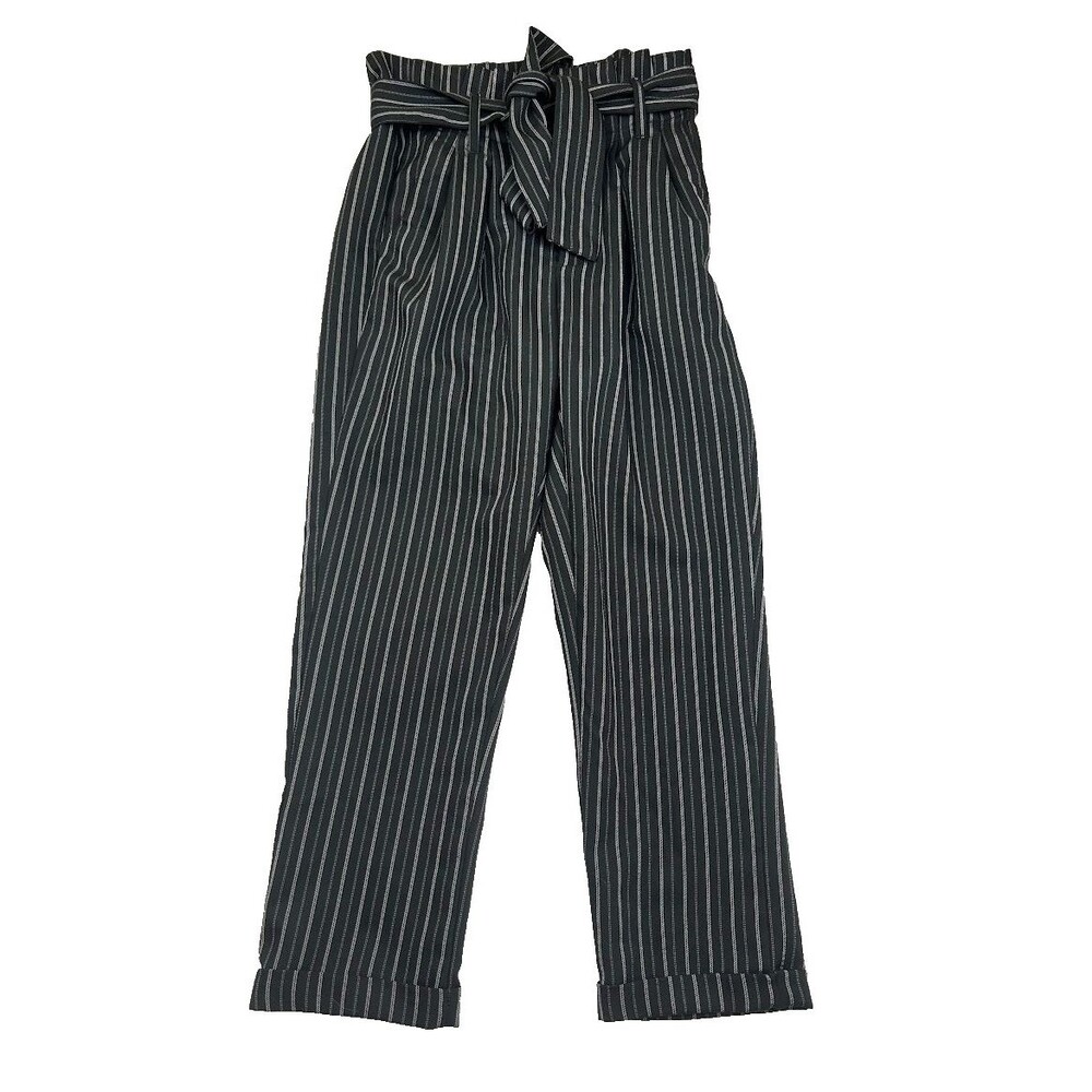 Indigo Rein Pants Juniors Size 1/24 Black White Cuffed Crop Belted Paperbag Top